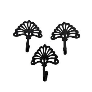 3 Piece Cast Iron Metal Leaf Fan Single Hook Hanger Decorative Wall Hanging